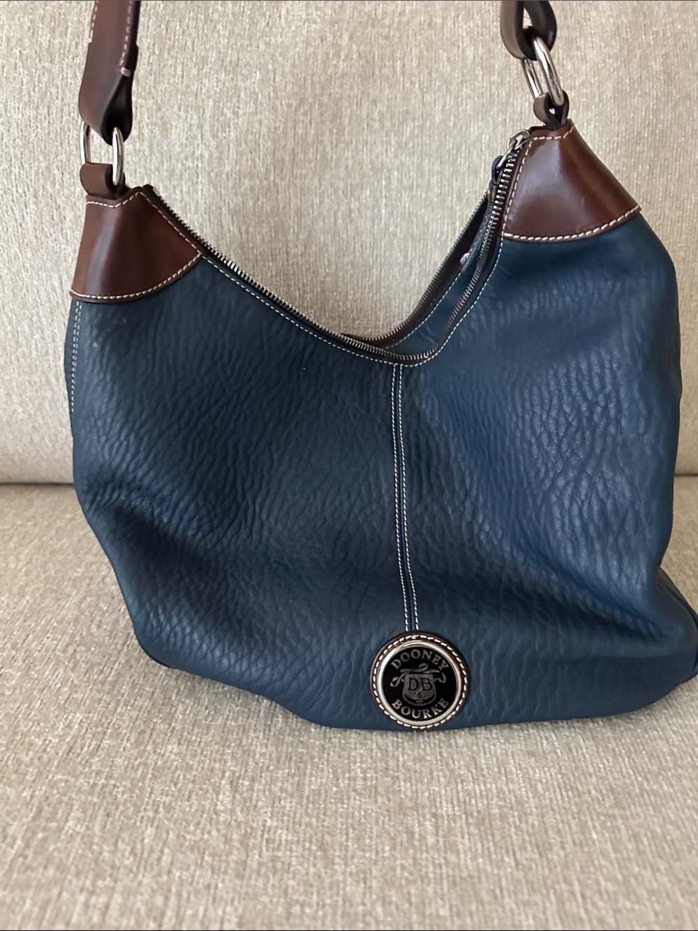 Dooney & Bourke Navy and Brown Leather Shoulder Hobo